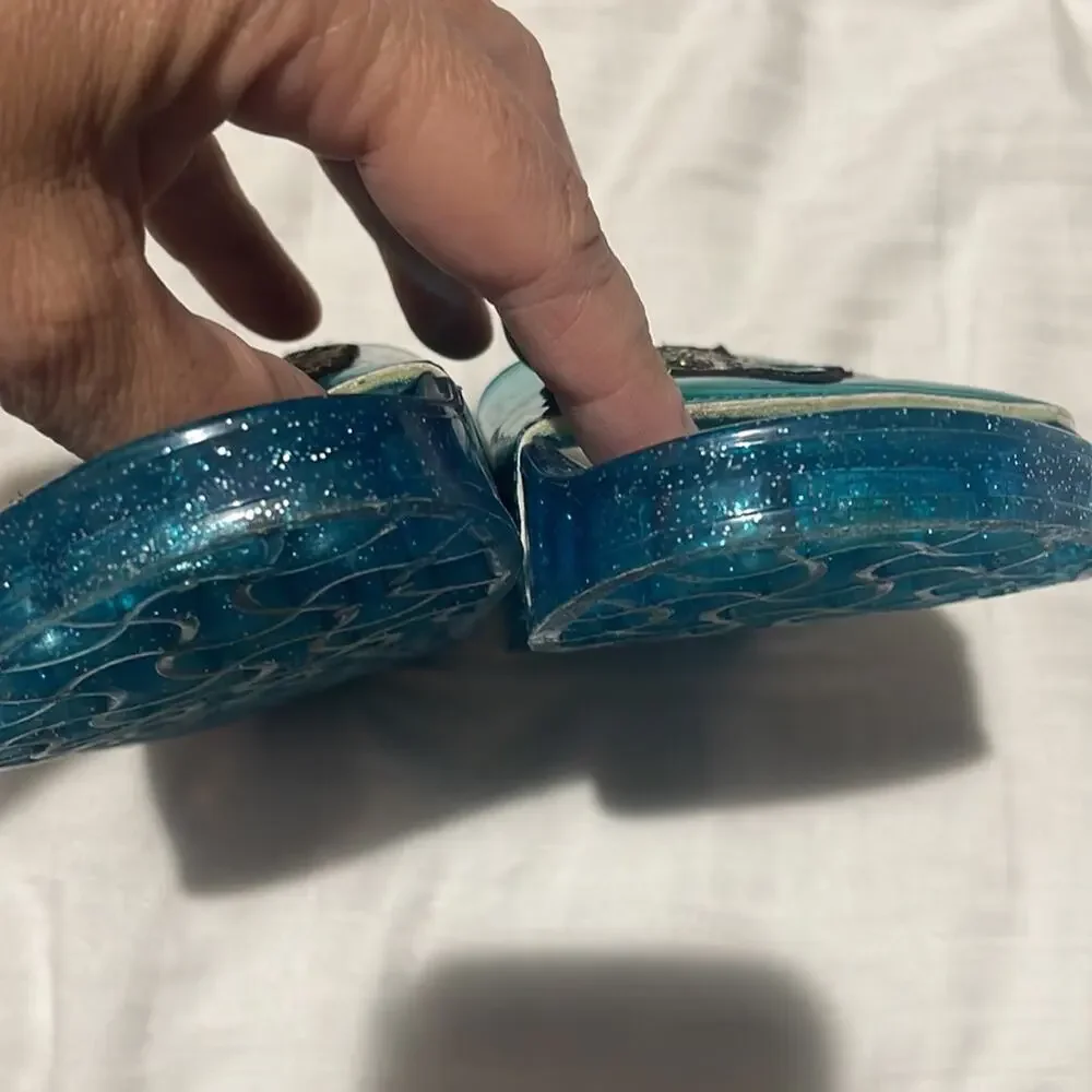 I’m really a mermaid teal turquoise slides jellies 12 euc beach pool vacation